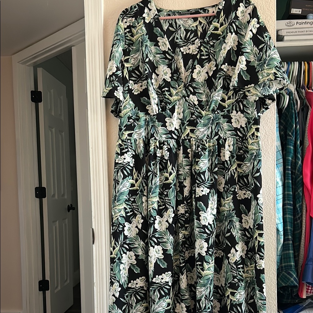 Floral Black and Green Dress